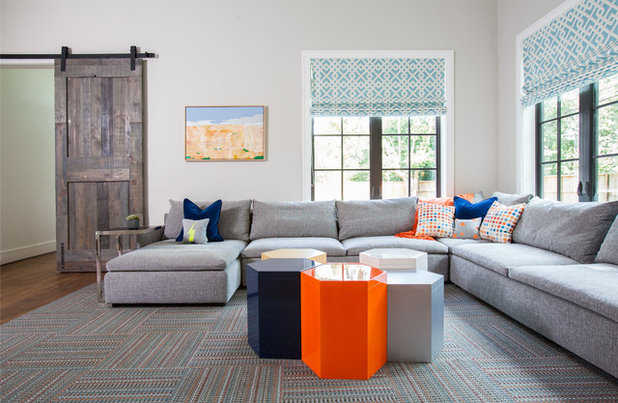 Transitional Family Room by Laura U Design Collective