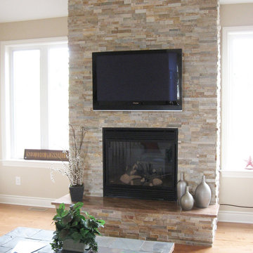 Split Stone Fireplace with TV