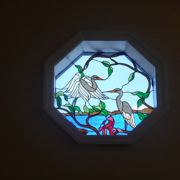 Stained glass design of egrets