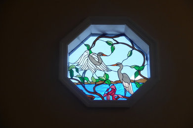 Stained glass design of egrets