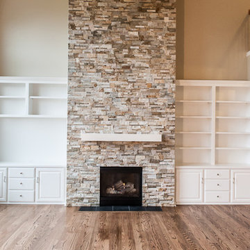 Stone Fireplace and Built-in Shelving