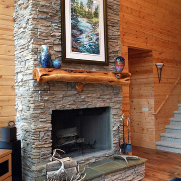 Stone Fireplace & Juniper Mantel