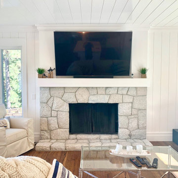 Stone Fireplace with TV Mounted