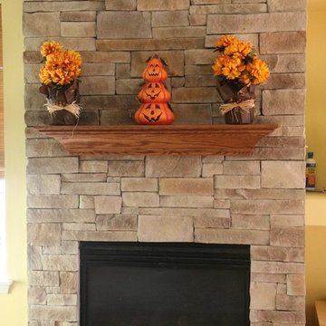 Stone Fireplaces and Wood Mantels