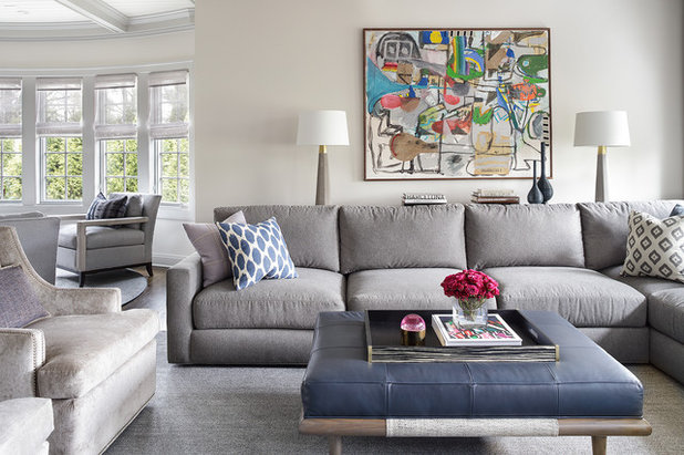 Transitional Family Room by Valerie Grant Interiors
