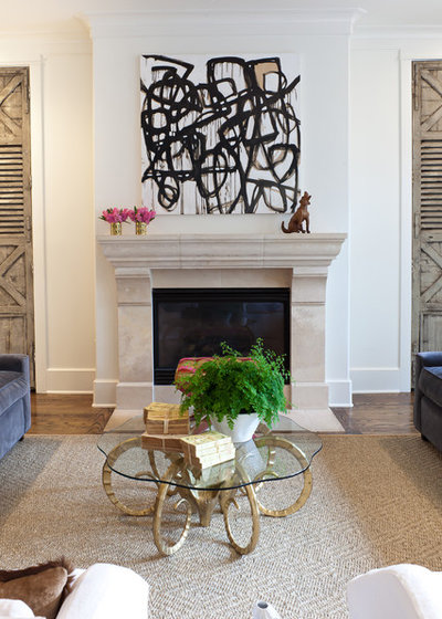 Transitional Family Room by Sally Wheat Interiors
