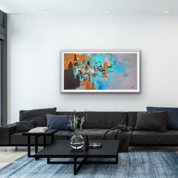 Teal Blue Modern Contemporary Paintings for Family Room