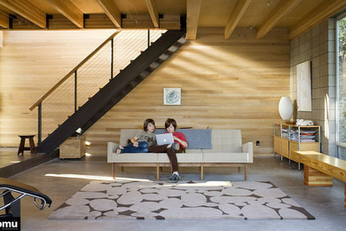 Modelo de sala de estar abierta minimalista de tamaño medio