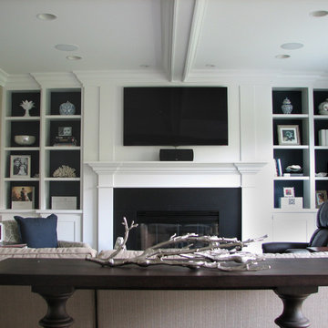 Transitional Family Room with Architectural Features
