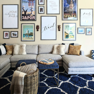 Transitional family room photo in Tampa with yellow walls