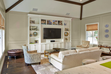 Example of a transitional family room design in Dallas