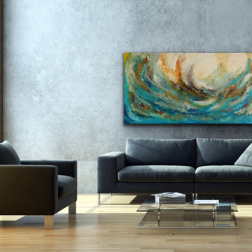 turquiose blue seascape large art Modern Contemporary Paintings for Family Room