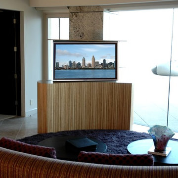 TV Lift Cabinet in Zebra Wood in New York home