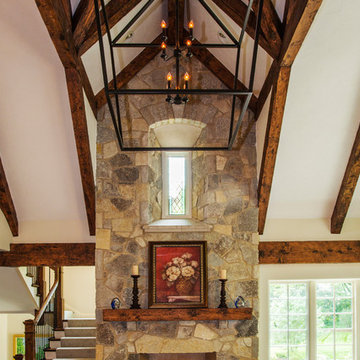 Two Story Great room fireplace in Tumbled Eden Webstone to Match Exterior