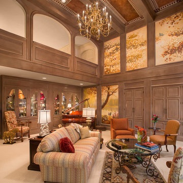 Unique mural takes center stage in this Waite Hill eclectic great room.