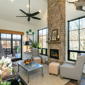 Vaulted Ceiling Room Addition with Stacked Stone Fireplace in Mars Hill, NC