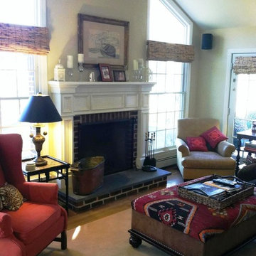 Vaulted Family Room with focal traditional Fireplace