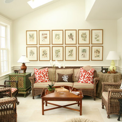 Inspiration for a mid-sized victorian open concept carpeted family room remodel in Boston with white walls and no tv