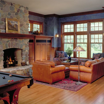 View of Family Room and River Rock Fireplace