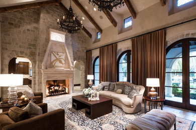 Inspiration for a mediterranean family room remodel in Houston