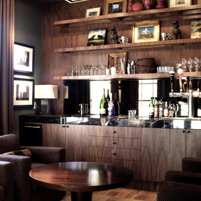 Trendy family room photo in Atlanta with a bar and multicolored walls