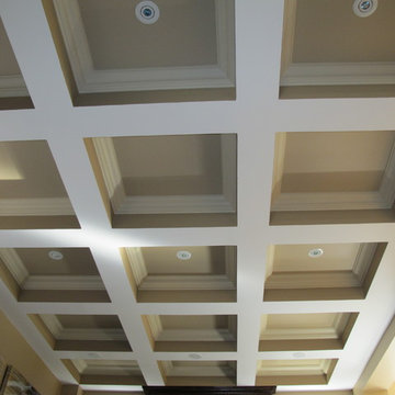 Waffle Ceiling with Crown Moulding and Potlights