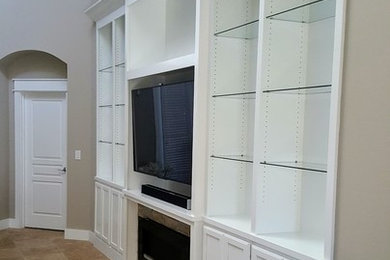 Wall Unit Built in to niche with Elec. Fireplace with glass shelves & LED Light