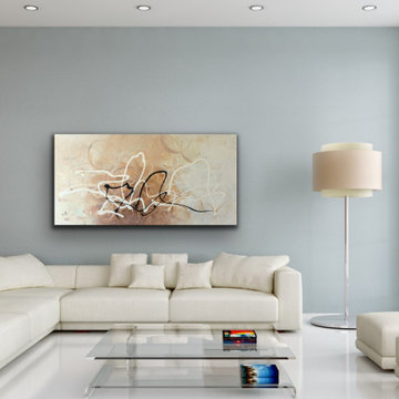 white beige art Modern Contemporary Paintings for Family Room