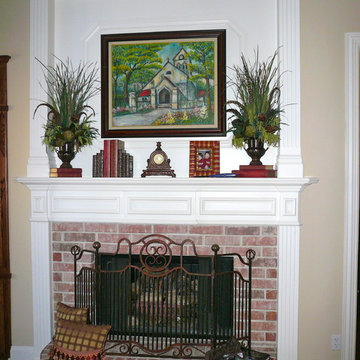 white fireplace mantel