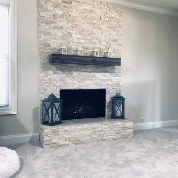 White Slate Fireplace Surround with Wood Beam Mantel
