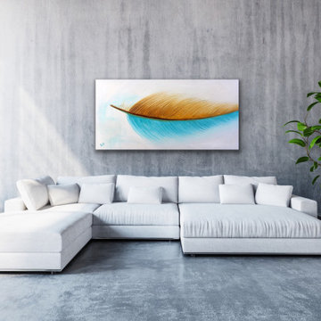 white teal art Modern Contemporary Paintings for Family Room