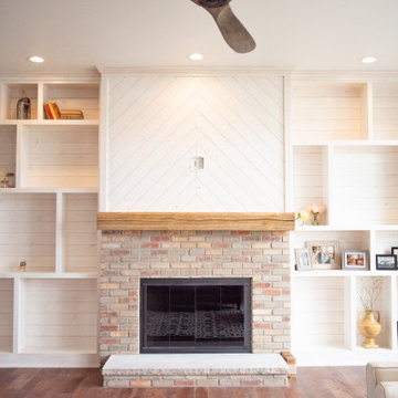 White Washed Fireplace and Shelving