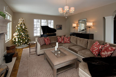 Example of a classic family room design in Boston