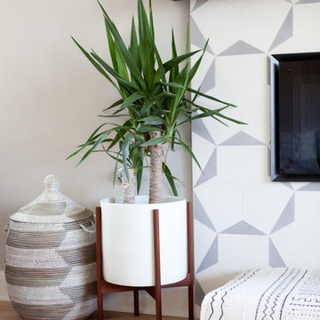 youthful grey hex clip fireplace looks perfect in laid-back playa vista home