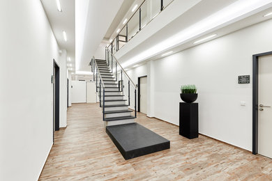 Idée de décoration pour un couloir minimaliste avec un mur blanc.