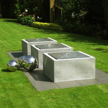 Gartenspringbrunnen Zink-Kubus-Tisch 80 x 80 x 40 cm - 3er Kombination