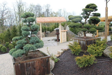 Diseño de jardín de estilo zen en primavera