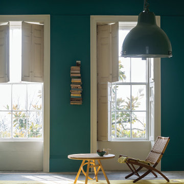 A living room painted in Vardo No.288 by Farrow & Ball