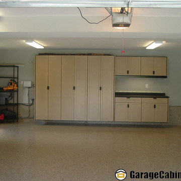 After - Head Wall With Sandstone Powder Coated Wood Garage Cabinets