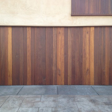Beach Custom Wood Vertical Redwood Garage Door
