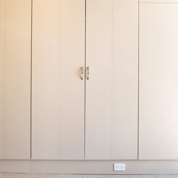 Biege HPL Garage Cabinets-Custom Epoxy Floor