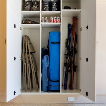 Biege HPL Garage Cabinets-Custom Epoxy Floor