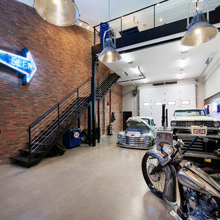 Inspiration for an expansive industrial three-car workshop in Calgary.