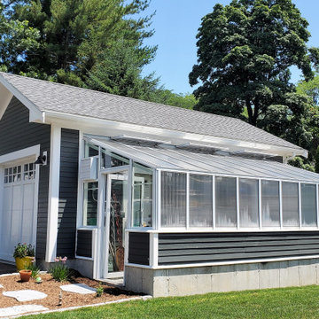 Detached garage and greenhouse