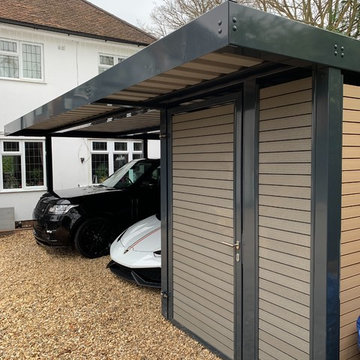Double carport with side storage room