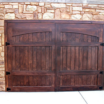 Double stained wood garage doors