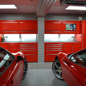 Ferrari and Porsche garage