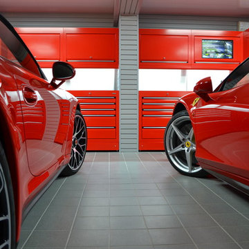 Ferrari and Porsche garage