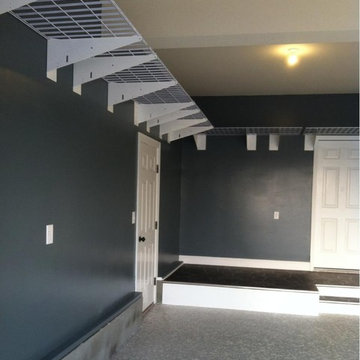 Gray and white themed 2 car garage interior