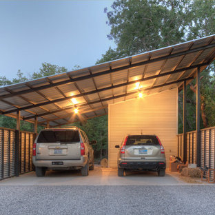 Inspiration for an industrial detached two-car garage remodel in Dallas